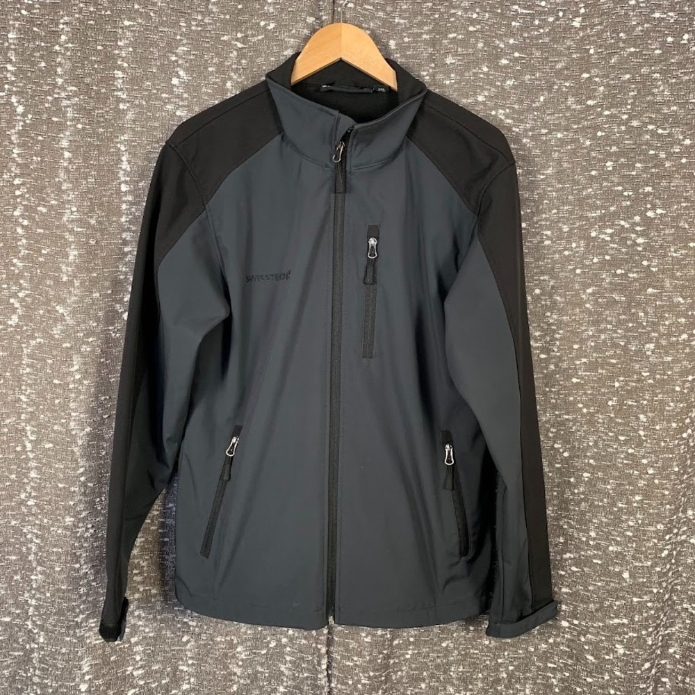 Swiss Tech Zip-up Water Resistant Shell Coat Men's Small (34-36) Black‎ Gray